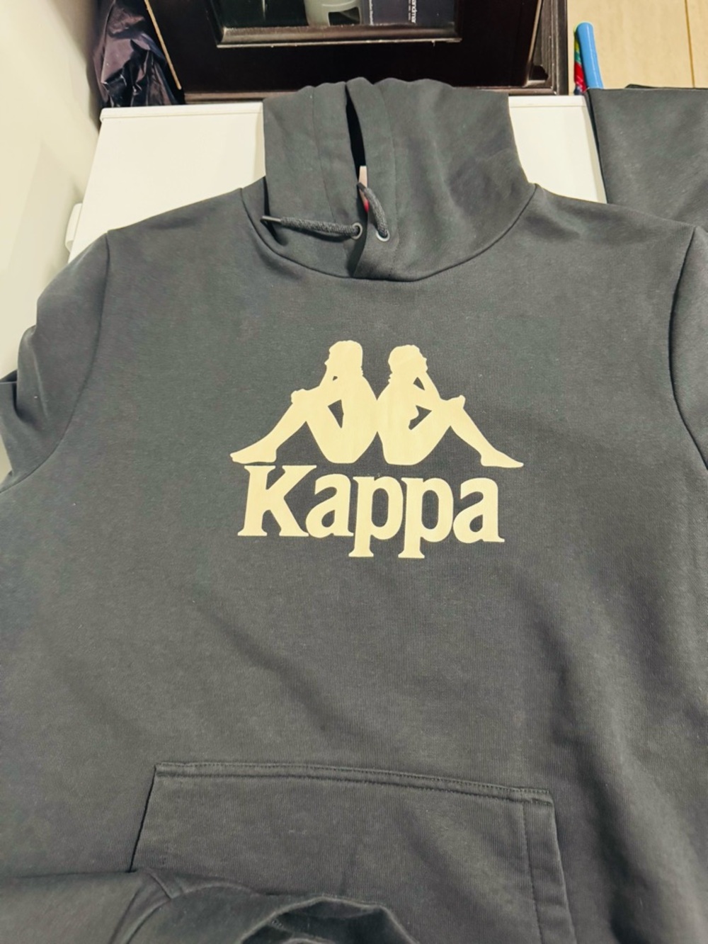 Kappa Black Hoodie with Cream and Red Accents